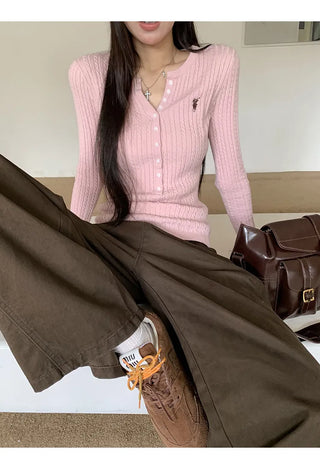 pink v-neck cardigan