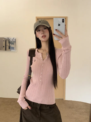 pink v-neck cardigan