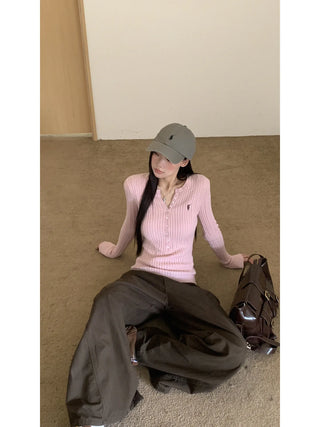 pink v-neck cardigan