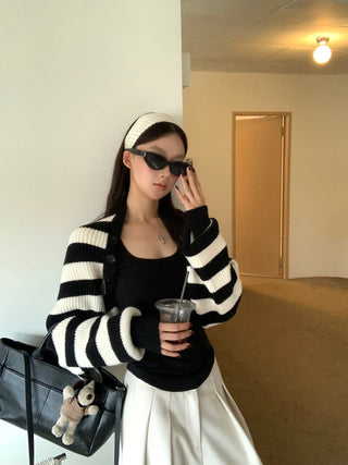 striped knit cardigan