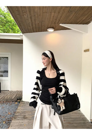 striped knit cardigan