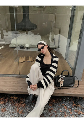 striped knit cardigan