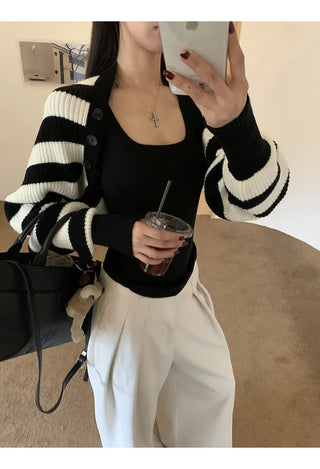 striped knit cardigan
