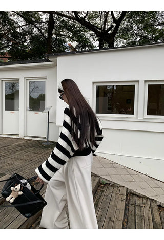 striped knit cardigan