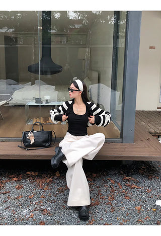 striped knit cardigan