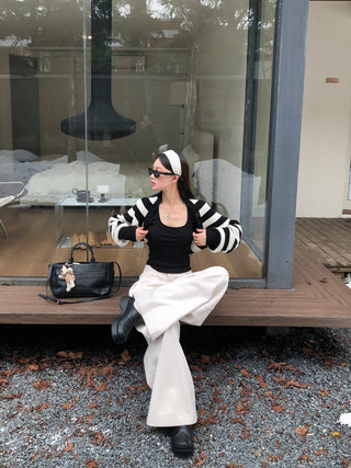 striped knit cardigan