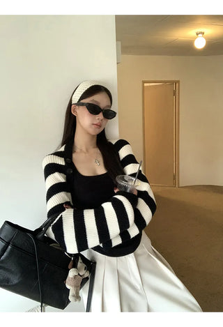 striped knit cardigan