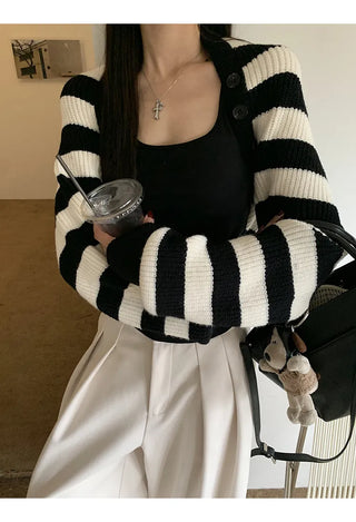 striped knit cardigan