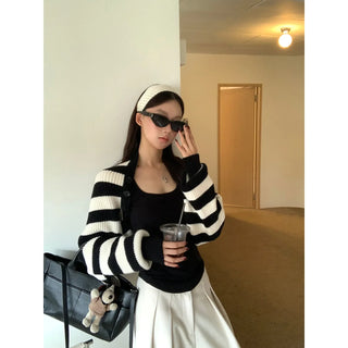 striped knit cardigan