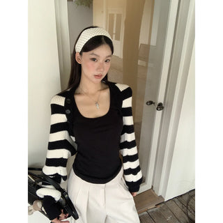 striped knit cardigan