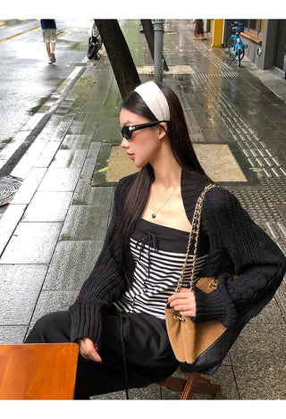 black knit cardigan