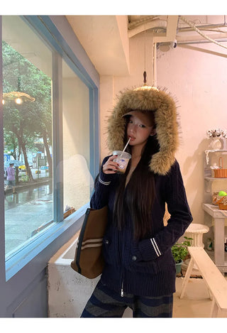 hooded knit cardigan