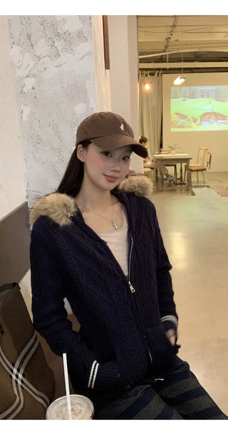 hooded knit cardigan