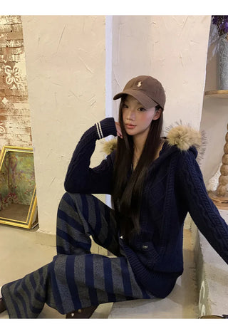 hooded knit cardigan