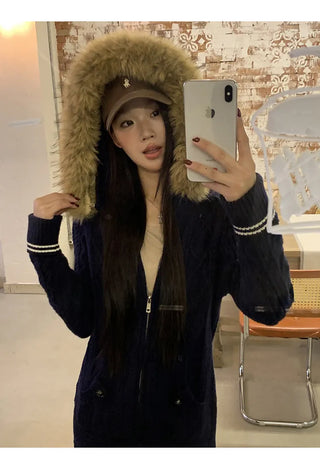 hooded knit cardigan