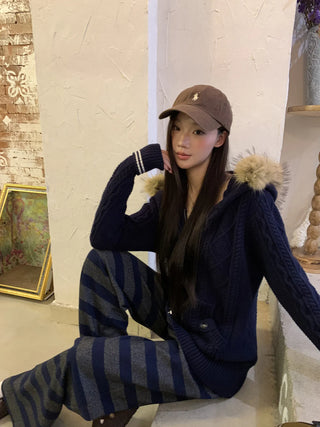 hooded knit cardigan