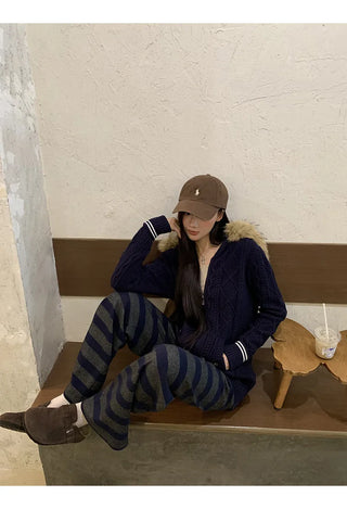 hooded knit cardigan