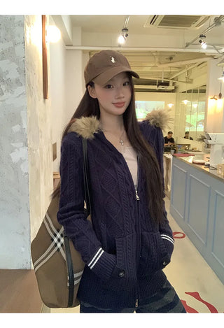 hooded knit cardigan