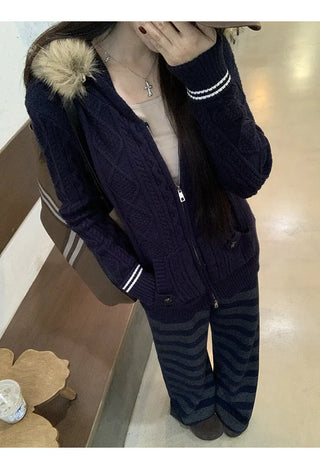 hooded knit cardigan
