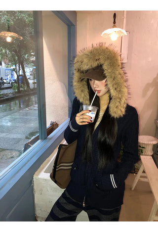 hooded knit cardigan