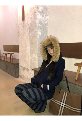 hooded knit cardigan