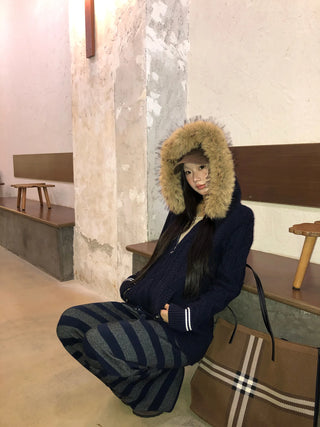 hooded knit cardigan