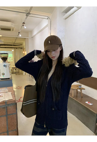 hooded knit cardigan