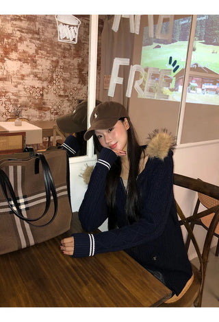 hooded knit cardigan