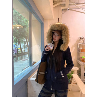 hooded knit cardigan