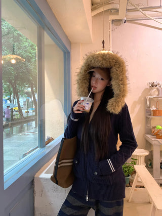 hooded knit cardigan