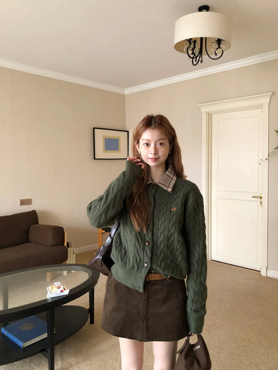 green knit cardigan