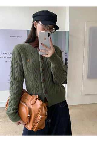 green knit cardigan