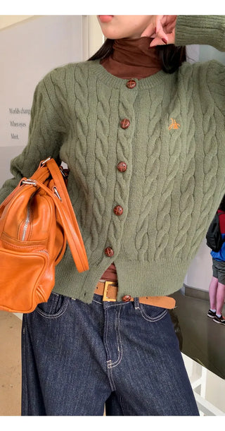 green knit cardigan