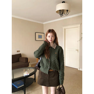 green knit cardigan