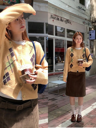 yellow knit cardigan