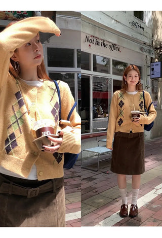 yellow knit cardigan