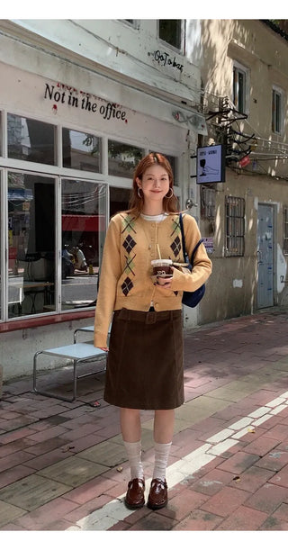 yellow knit cardigan