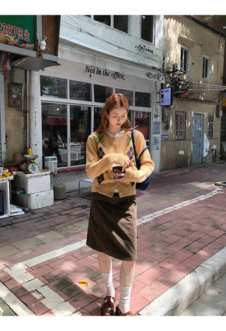 yellow knit cardigan