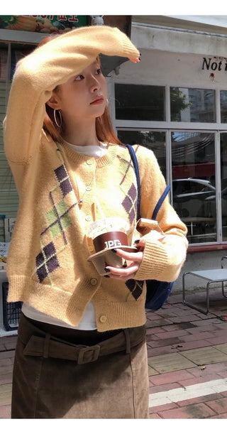 yellow knit cardigan