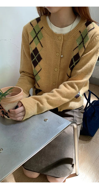 yellow knit cardigan