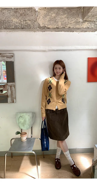 yellow knit cardigan