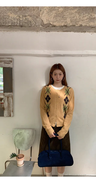 yellow knit cardigan