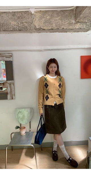 yellow knit cardigan