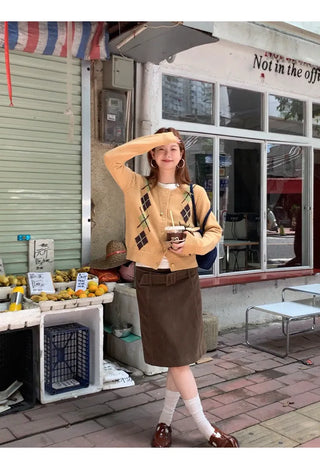 yellow knit cardigan