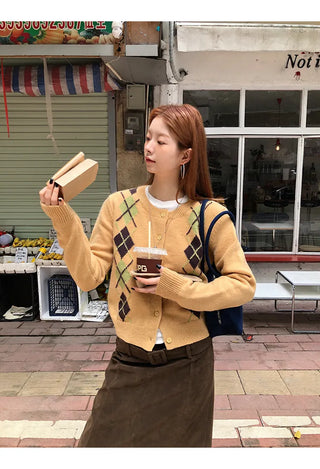 yellow knit cardigan