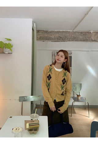 yellow knit cardigan