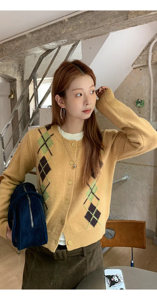 yellow knit cardigan