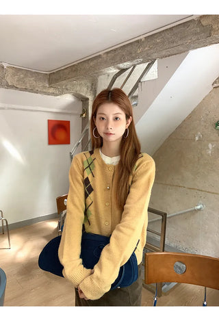 yellow knit cardigan