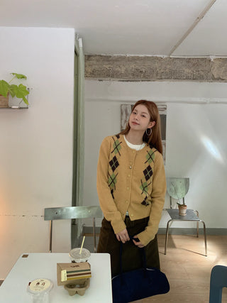 yellow knit cardigan