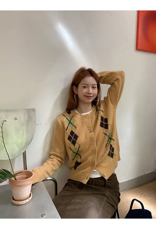 yellow knit cardigan